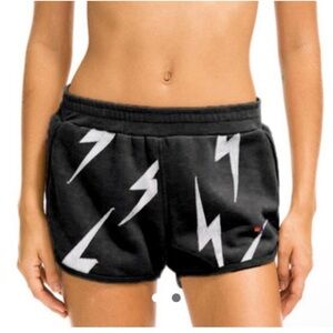 Aviator Nation Black Athletic Shorts with White Lightning Bolts